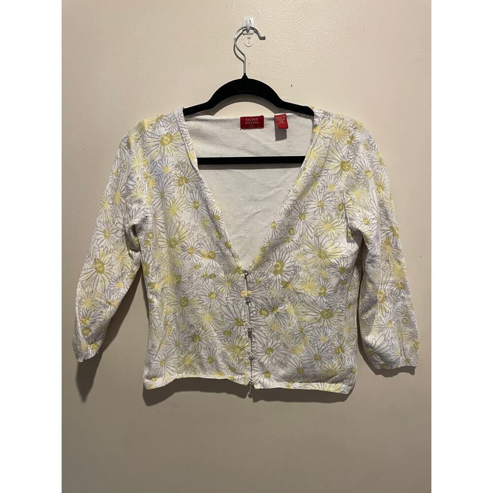 3/4 sleeve Y2K button up floral print yellow and white cardigan Petite medium